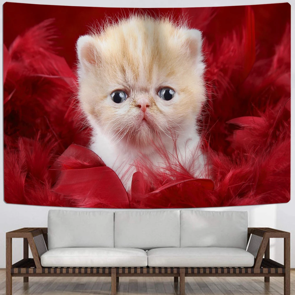 Гобелен настенный с милыми кошками цветной рисунком животных мультяшный гобелен