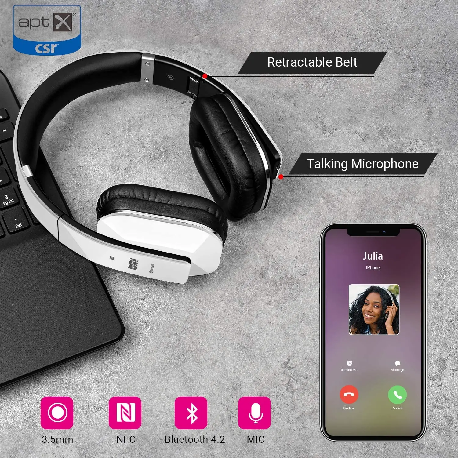 August EP650 беспроводные Bluetooth наушники с функцией NFC aptX Multipoint микрофоном и