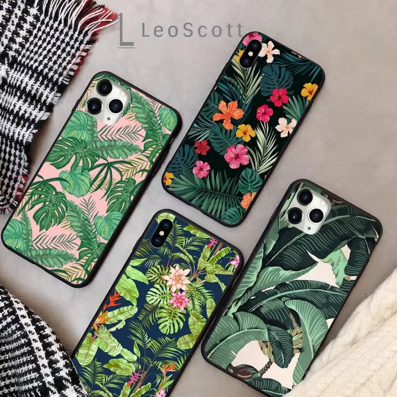 

Banana Retro leaf flower Phone Case for iPhone 11 12 pro XS MAX 8 7 6 6S Plus X 5S SE 2020 XR Soft Silicone Shell Cover Funda