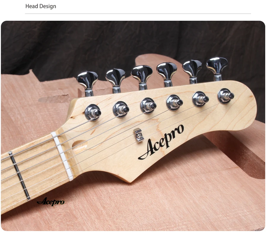 In Stock Acepro Electric Guitar, High quality Natural Flame Maple top Guitar, Wilkinson Tremolo Bridge, 2 Piece Mahogany Body