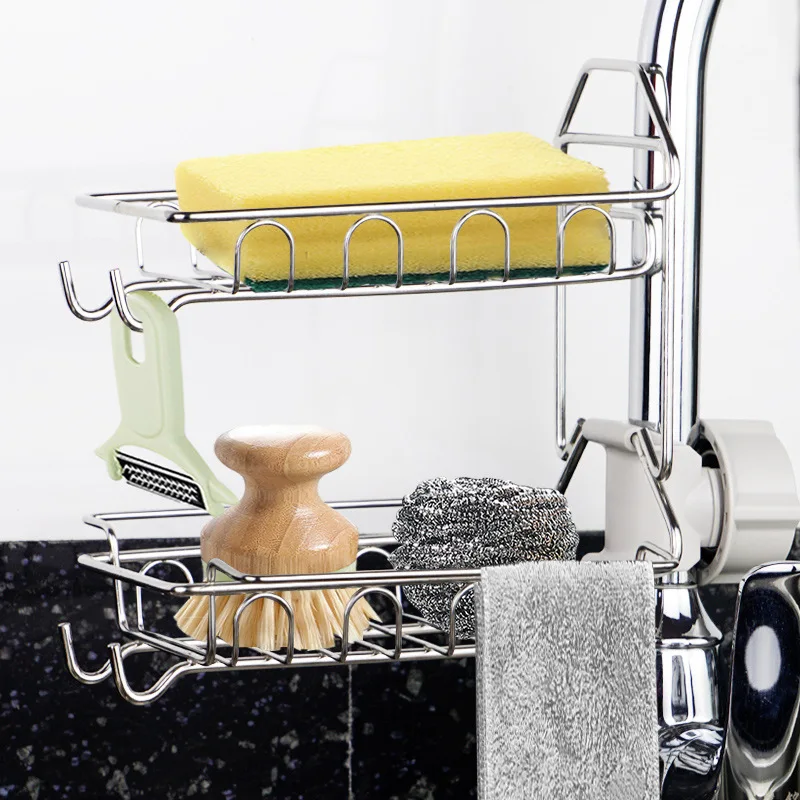 

Faucet Rack Multifunctional Stainless Steel Kitchen Sink Storage Rack Sponge Drain Rack