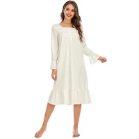 autumn and winter womens nightdress comfortable casual loose long sleeved plus size white nightdress home service sleep tops