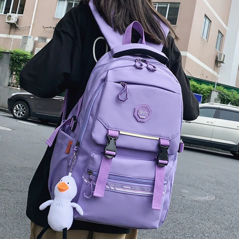 

Est Unisex Backpack Women Solid Color Travel Shoulders Back Pack Female School Reflective Bag Nylon Men's Casual Girls Book Bags