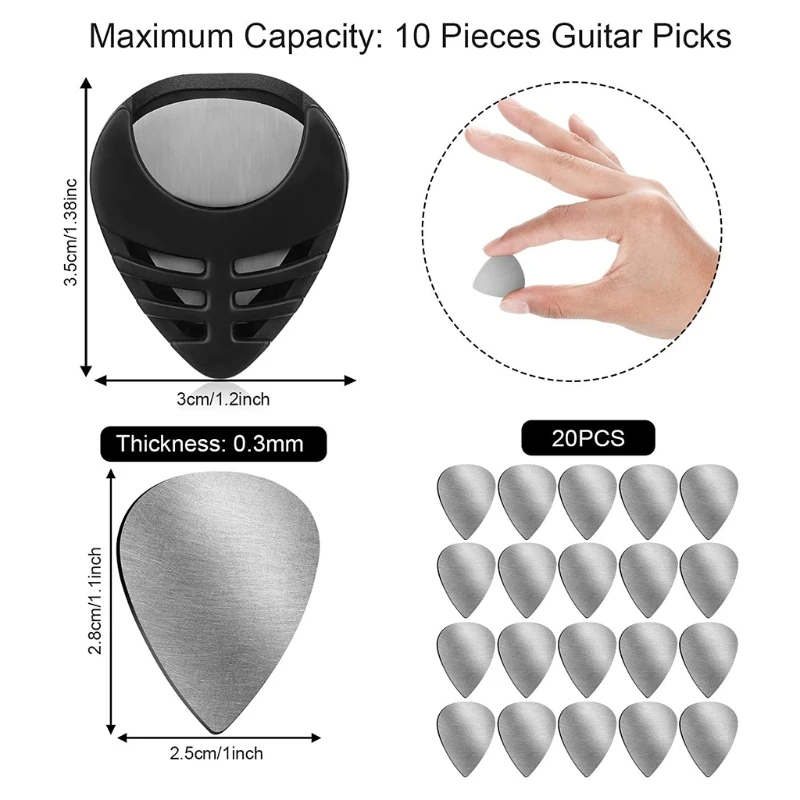 

20Pcs Metal Guitar Picks Plectrums Stainless Steel Picks Guitar Pick Holder Black with Picks Storage Case