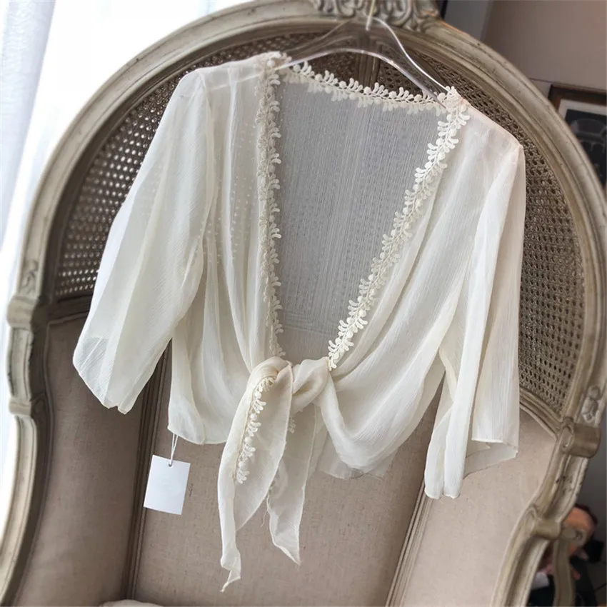 

2021 Summer Sunscreen Shirt Coat Women Casual Loose Chiffon Blouse Shirts Kimono Cardigan Holiday Beach Blusa Feminina