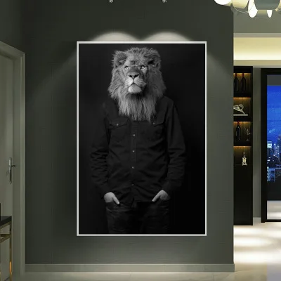 

Black and white lion knight gentleman animal children's room decoration painting wall pictures for living room