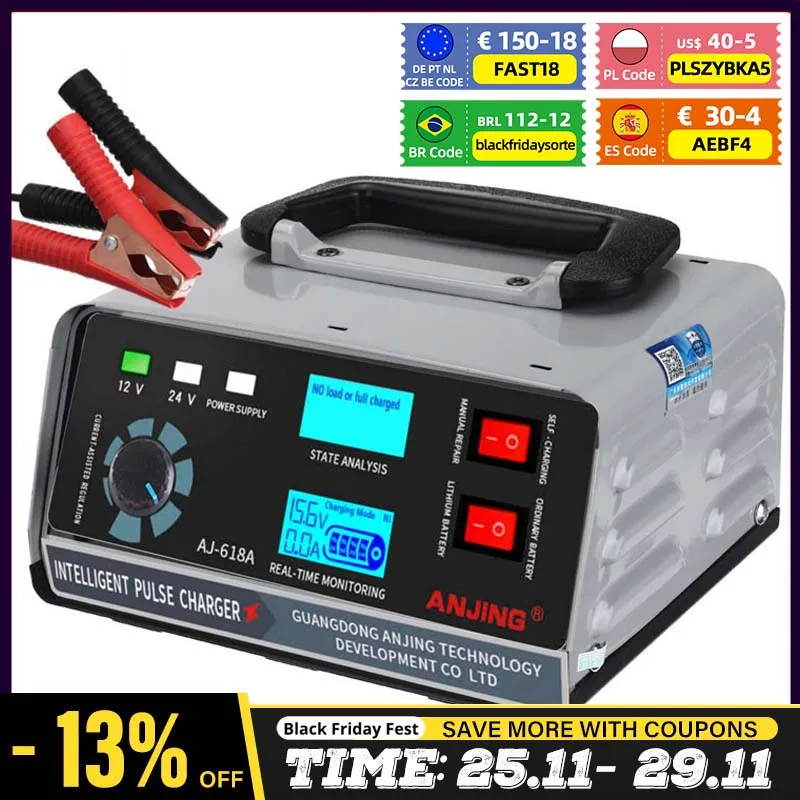 

12V 24V Car Battery Charger 400W Charging Power Five-Stage Repair Fast Charging Winter Automatic Adjustment Car Accessories
