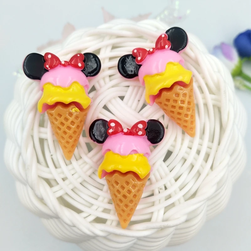 20pcs Mini Mickey Ice Cream Resin Flatback Cabochons Accessories For Hair Clothing Shoes Planar DIY Home Decoration | Дом и сад