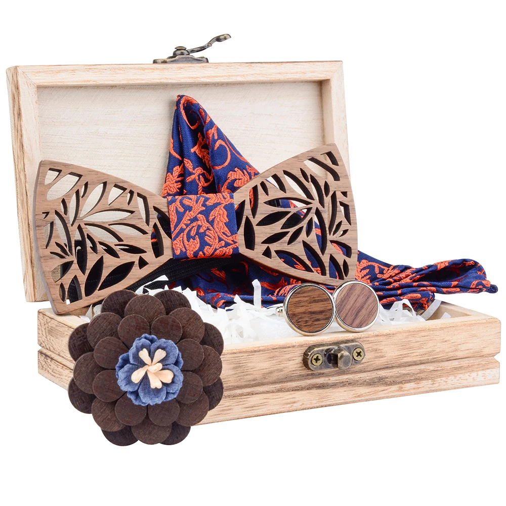 Деревянный галстук бабочка запонки брошь в комплекте мужской клетку горошек