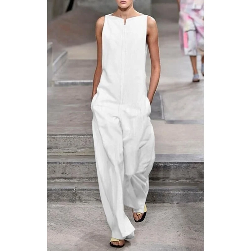 

Summer Female Plus Size Elegant Loose Jumpsuit Trousers Women Casual Long Pants Overalls White Black