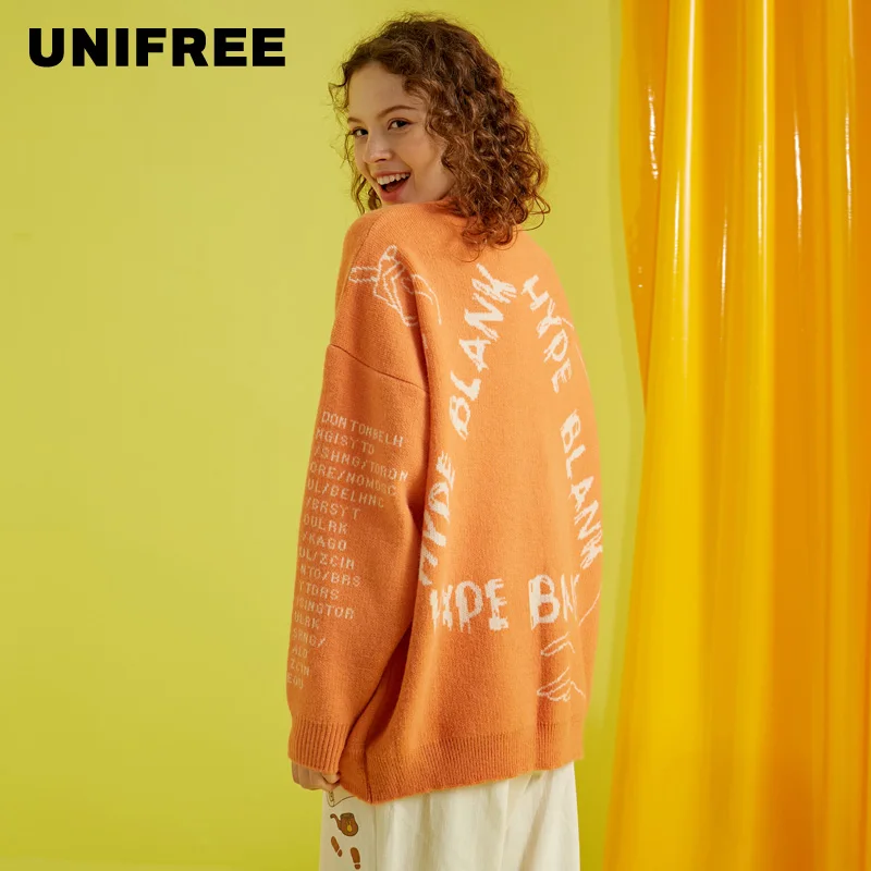 

UNIFREE Korean Cartoon Women Sweater Causal Oversized Knitted Pullover Tops 2021 Autumn New Pull Jumpers