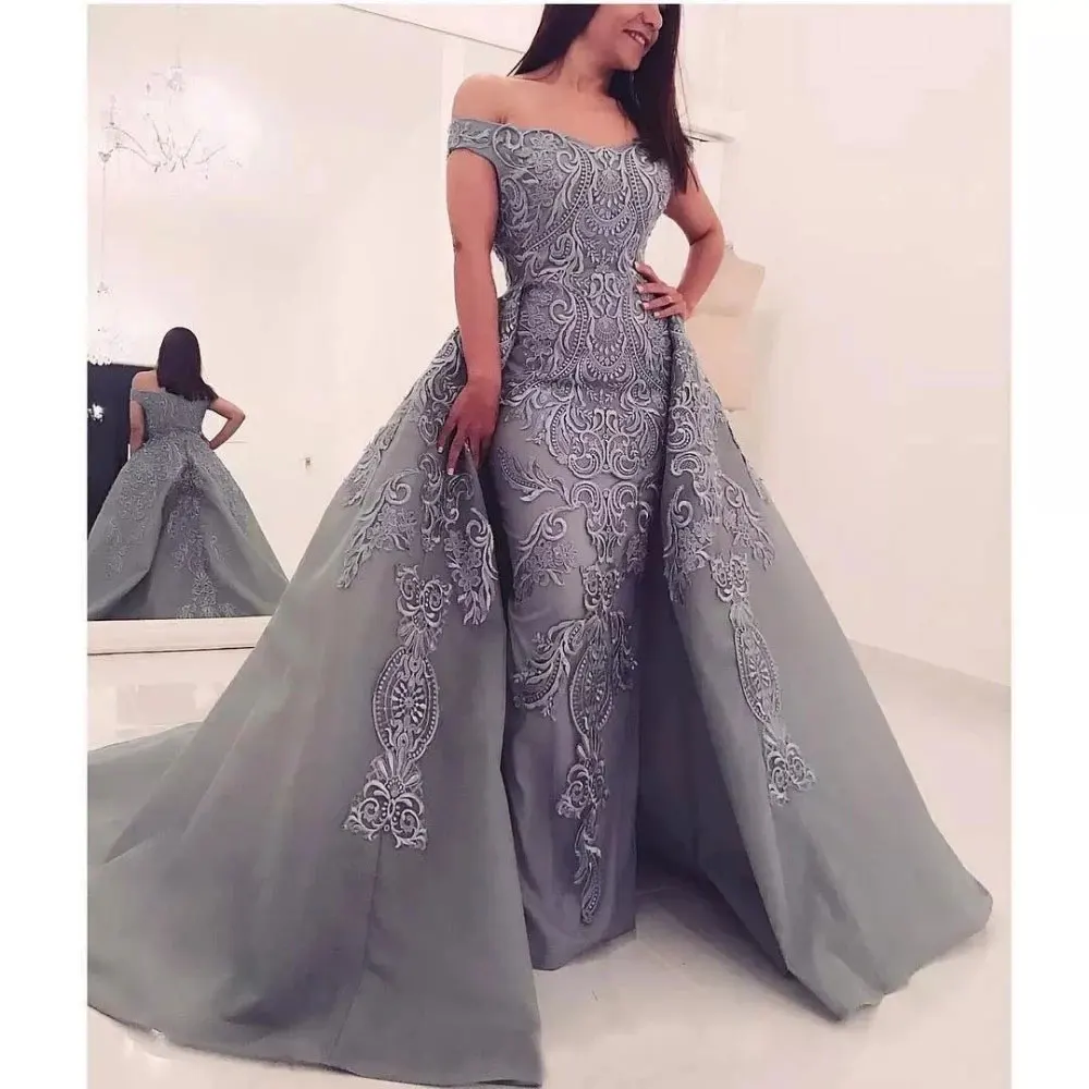 

A-line Party Gowns horizontal neck Off-the-shoulder Floor length Party Dresses Applique Sleeveless Sweep/Brush Evening Dresses
