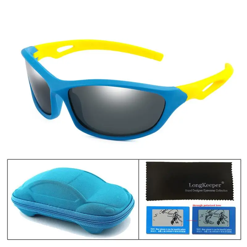 blue grey Longkeader, Детские поляризованные солнцезащитные очки UV400, Детские крутые солнцезащитные очки,, UV400, очки для мальчиков и девочек с коробкой, oculos de sol - Цвет линз: blue grey