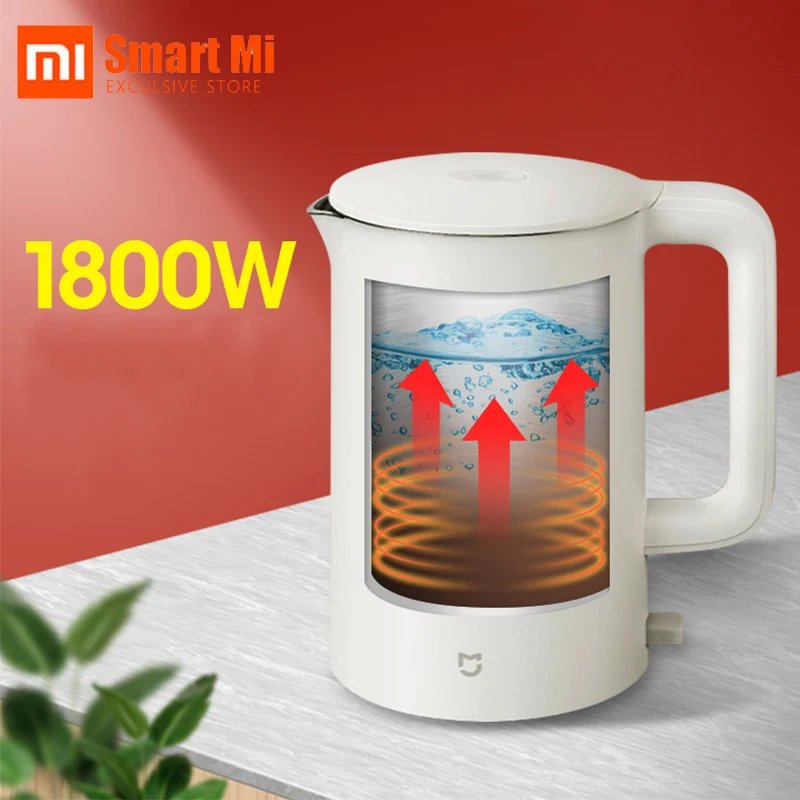 

Xiaomi Mijia Электрический чайник 1A быстро горячей воды кипения 1800W Термопот 1.5L из нержавеющей стали с защитой от ожогов умный дом чайник Белый Но...