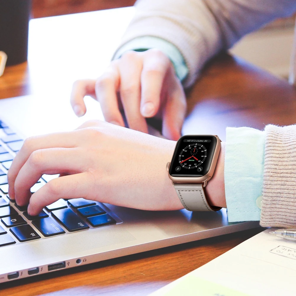 Белая слоновая кость кожаный ремешок для Apple Watch Series 4 44 мм 40 42 38 браслет iWatch 1 2 3