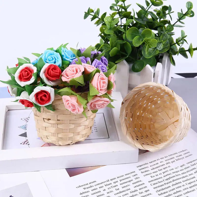 

Wickerwork Basket Bamboo Weaving Storage Basket Rattan Plant Desktop Finishing Box Home Sundries Organizer Flower Pot