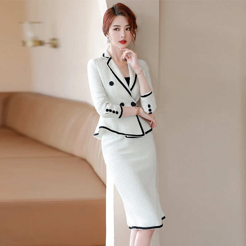 Two-piece elegant professional lady skirt suit 2020 new autumn and winter women's slim ladies jacket High-waisted mermaid skirt