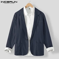incerun solid color men blazers vintage lapel long sleeve casual suits outerwear streetwear one button leisure blazer men s 5xl