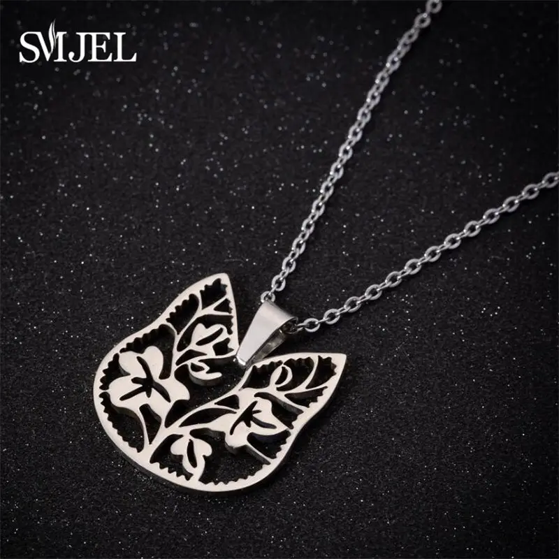 2019 ожерелье с кошкой из нержавеющей стали геометрическое в виде цветка любовь