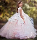 Платья принцессы с цветами для девочек, элегантное пушистое кружевное платье с аппликацией каскадом, детские платья на день рождения и Первое причастие