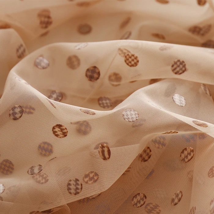 

New Printed Flocking Wave Dot Mesh Caramel Soft Yarn Fabric For Dress Clothing Handmade Diy Fabric