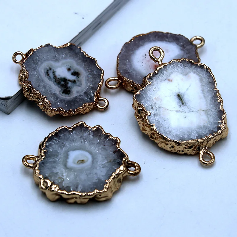 Соединитель из натурального кристалла с солнечным цветком двойное кольцо кулон