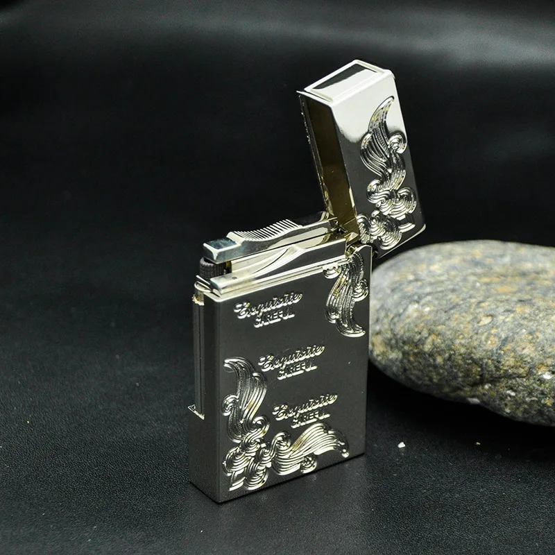 Crisp Sound Gas Lighter Jet Butane Flint Side Sliding Metal DING Cigarette lighter Inflated Flower Pattern Gadgets For Men | Дом и сад