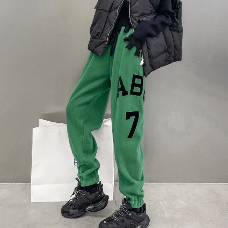 

Повседневные брюки XUXI, Осень-зима 2021, женские бархатные утепленные уличные брюки с принтом букв, E4310