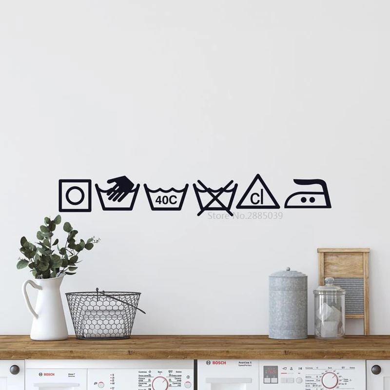 

Laundry Symbols Decor Set of 6 Laundry Room Sign Tags Home Decal Removable Waterproof Vinyl Wall Sticker BD629
