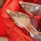 Женские прозрачные босоножки на шпильке, лето 2021, новые свежие одиночные туфли Baotou для девочек, стразы, свадебные туфли с острым носком