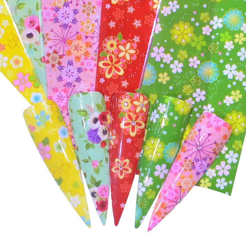 Фольга для ногтей FWC наклейки лак смешанный цветок розы переводная Слайдеры