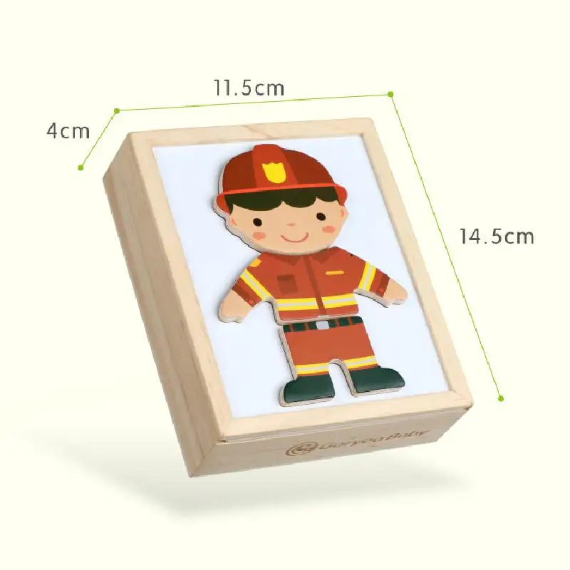 

Wooden Montessori Dressing Toy 6 Kinds Of Clothes Magnetic Puzzle Occupation Bear Dress Changing Jigsaw Box Educational Kids Toy