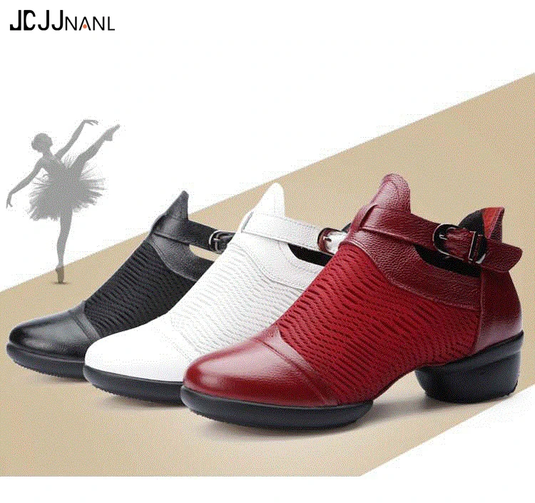 Женская танцевальная обувь из натуральной кожи и дышащей сетчатой ткани на