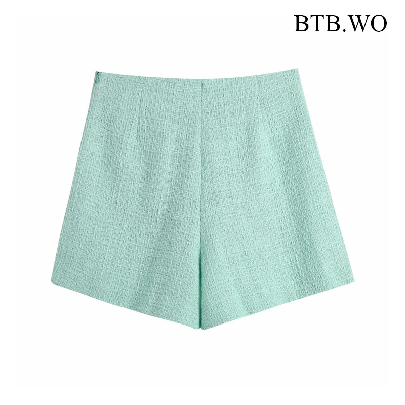 

BTB.WO 2 Pieces Set Za Women Fashion Autumn Plaid Texture Blazer +horts Set Vintage Long Sleeved Double Breasted Woman Suit Sets