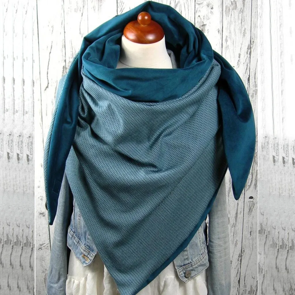 Модные женские шарфы одноцветные в горошек с пуговицами мягкие повседневные