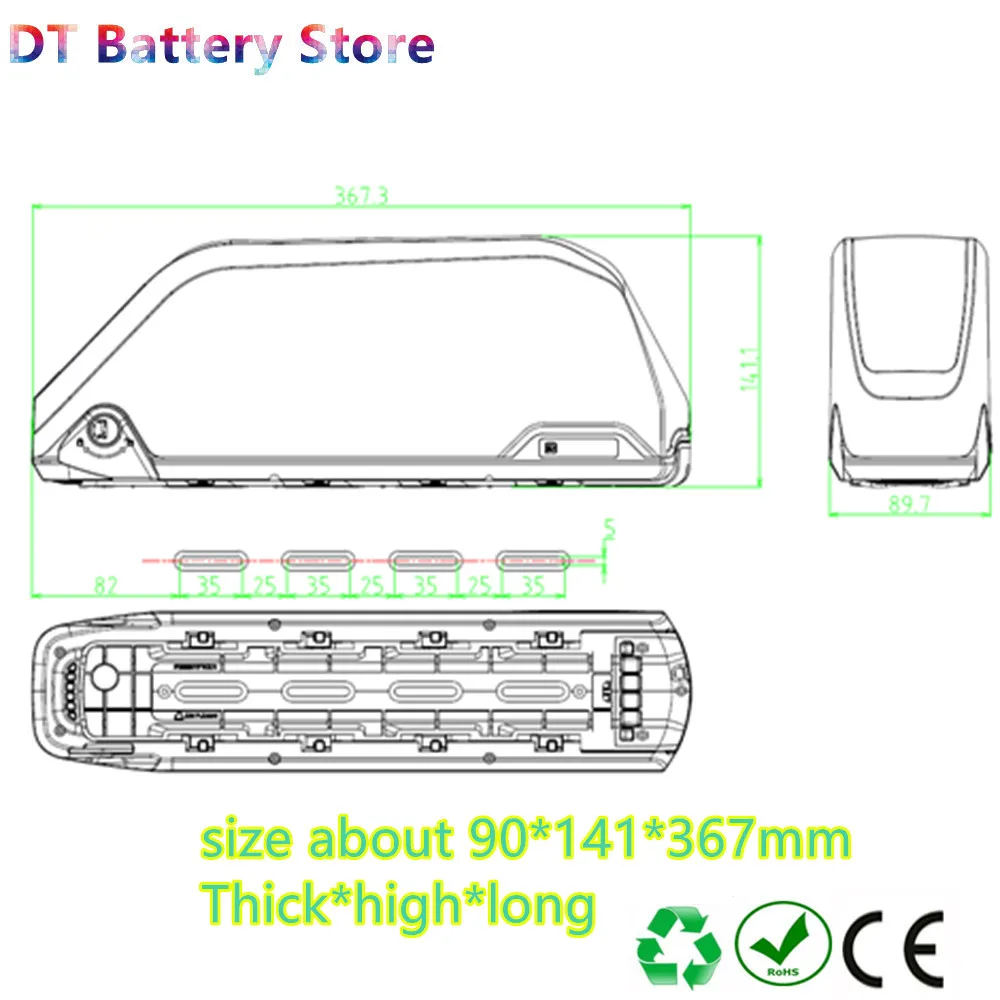 

Polly Shark Down Tube Ebike Battery Box 18650 Cells 91 Cells Battery Box 36V 31.5Ah 48V 24.5Ah 52V 21Ah Battery Case