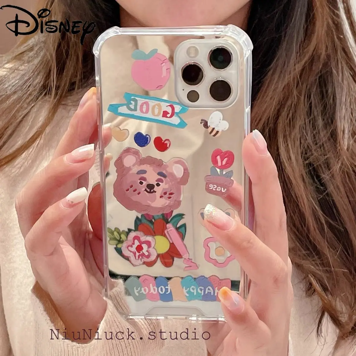 

Disney Cute Cartoon Strawberry Bear Original Phone Case for iPhone 7/8P/X/XR/XS/XSMAX/11/12Pro/12min iPhone Couple Case Cover
