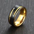 Черное кольцо KOtik из карбида вольфрама, обручальное кольцо с золотистыми линиями, AAA CZ камни для мужчин, высокое качество