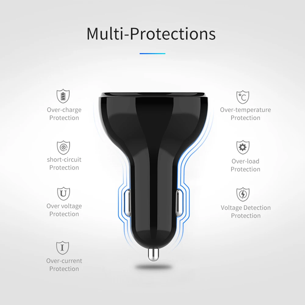 QC 3,0 светодиодный дисплей Автомобильный адаптер питания зарядное устройство для телефона type-C Быстрая зарядка QC3.0 два порта usb прикуриватель источник питания