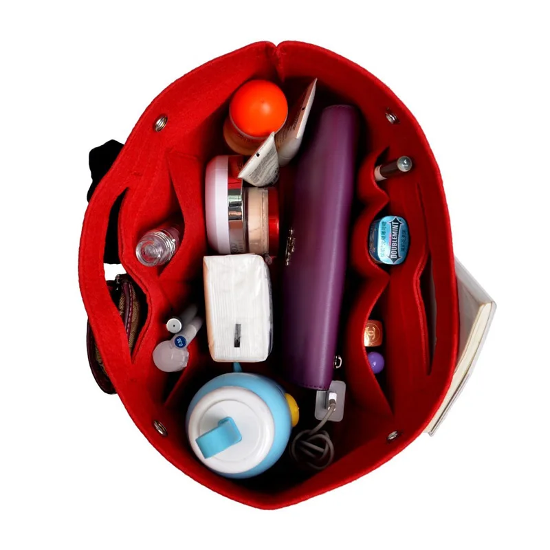 

Makeup Storage Organizer,Felt Cloth Insert Cosmetic Bag Multi-pockets Fits in Handbag Cosmetic Toiletry Bag for Travel Organizer