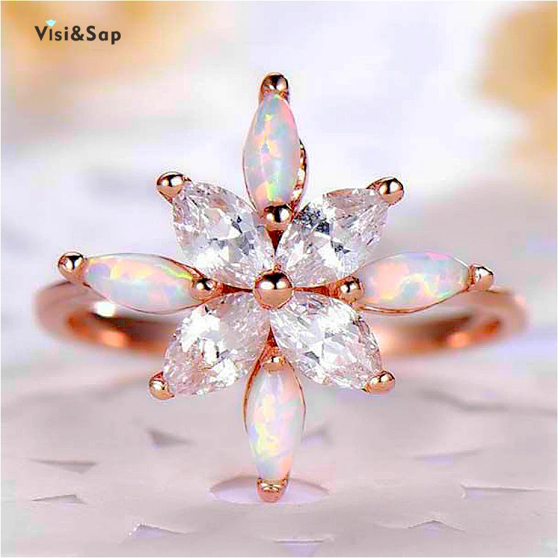 Visisap маркиза опалы Циркон инкрустированные Кольца для женщин с цветочным
