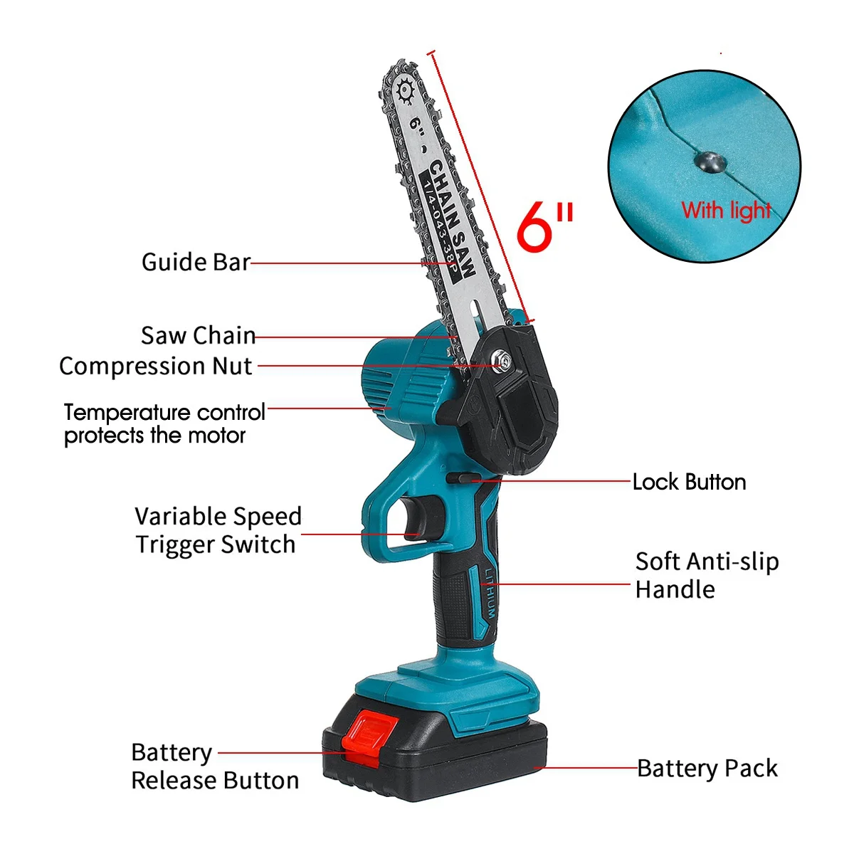6INCH Cordless Electric ChainSaw 198V/1500W Battery Pruner Garden Tree Bonsai Logging Power Tool For Makita 18V | Инструменты