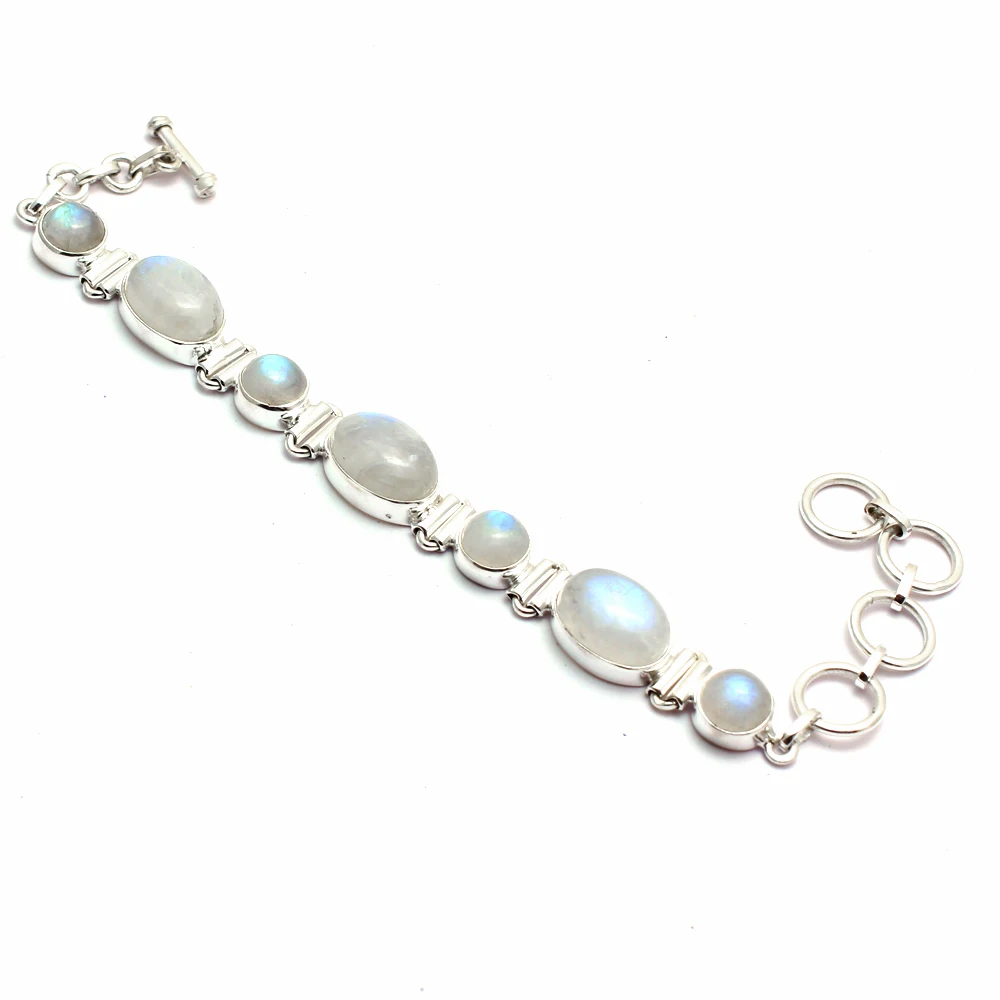 

Genuine Rainbow Moonstone Bracelet 925 Sterling Silver, 19.5 cm, Women Fine Jewelry Gift, 2SBR0161