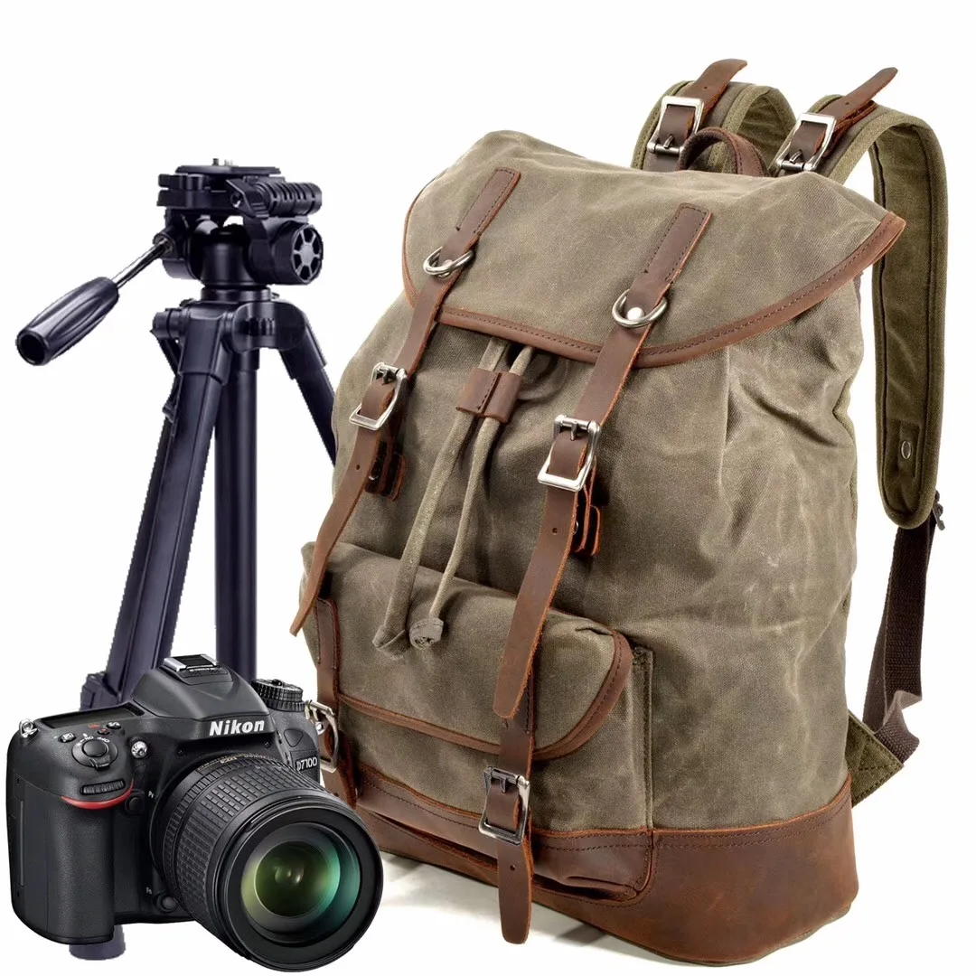 Мужской холщовый рюкзак кожаный для ноутбука камеры DSLR Видео Сумки