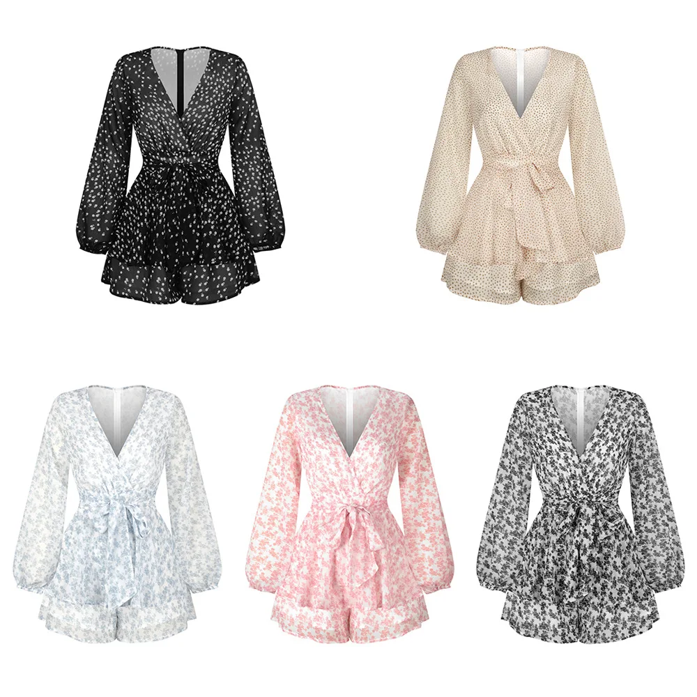 

2020 The New listing Sexy Summer Loose Solid Color Temperament jumpsuit V-neck Comfortable Casual for women Hot Sale woman cool