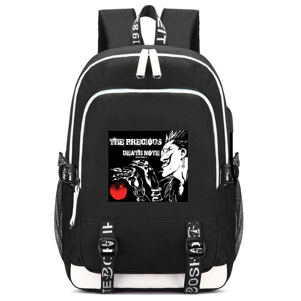 

Death Note Anime Travel Backpack Oxford School Bags L·Lawliet Cartoon Bookbag USB Charging Laptop Bagpack Large Women Rugzak