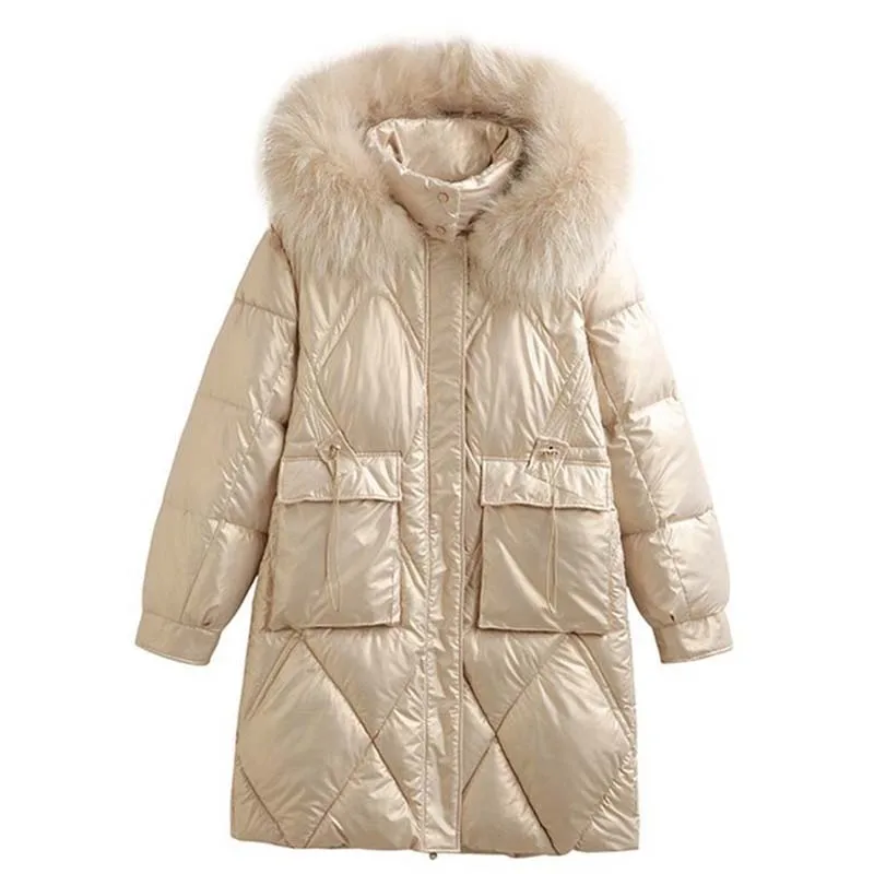

Female Coat Women Parker Winter Hooded Fur Collar Women Down Jacket 2023 New Fashion Large Size Glossy Women Down Jacket NBH563