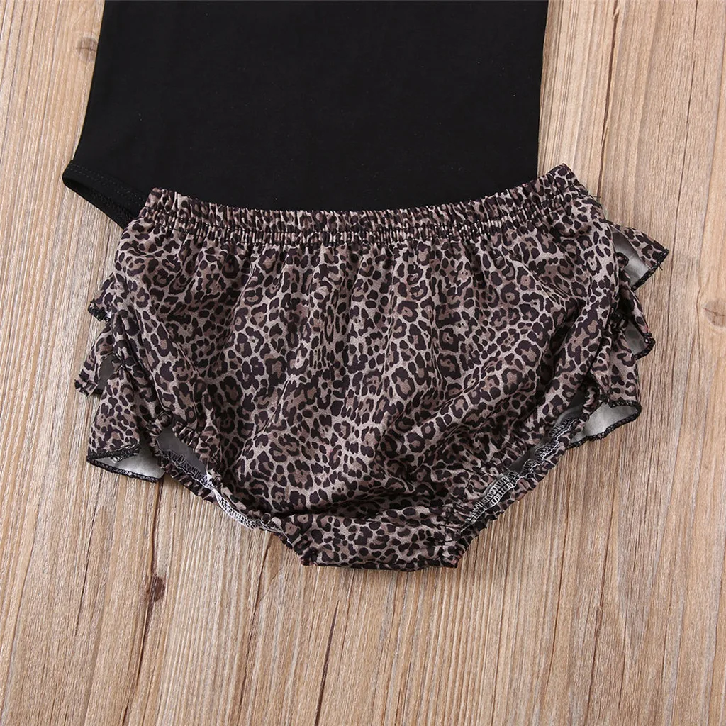 

SAGACE Toddler Girl Sets Fashion Leopard Print Outfits 3PCS Sleeveless Romper + Pleated Shorts With Handband Sets New Arrivals