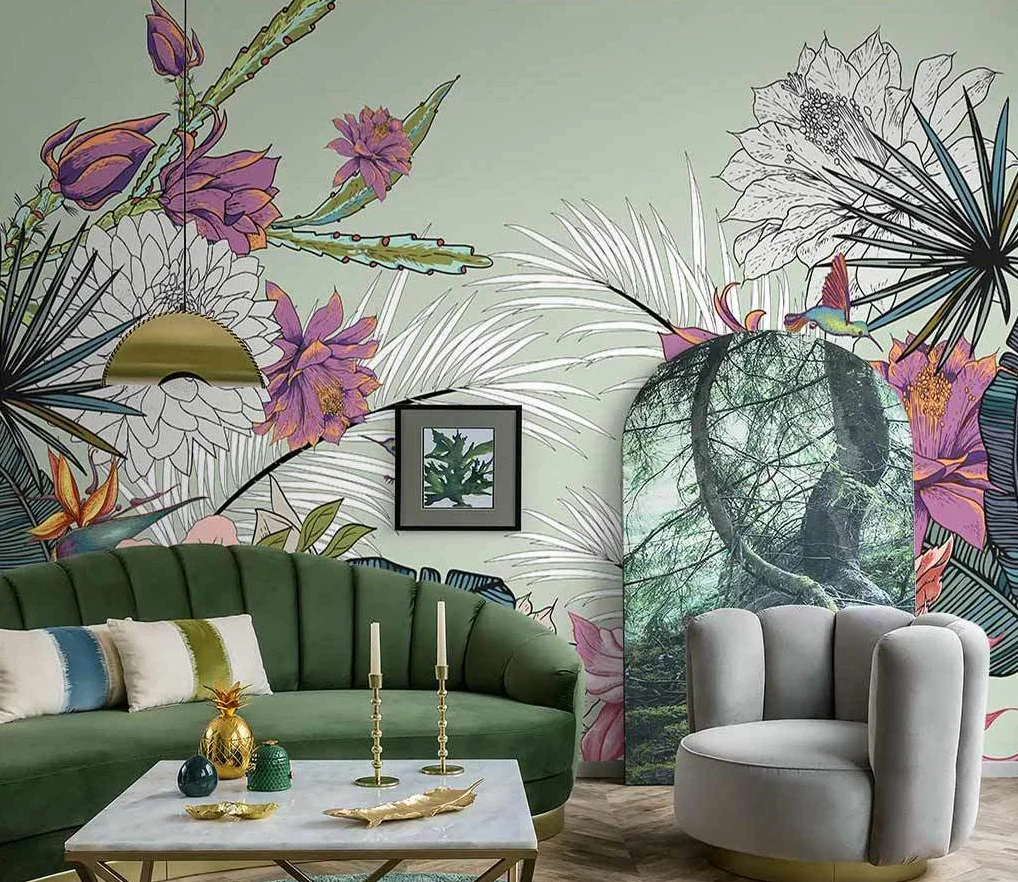 Custom size wallpaper tropical plants palm plant decoration painting bedroom decoration wallpaper mural 3d wallpaper wall for