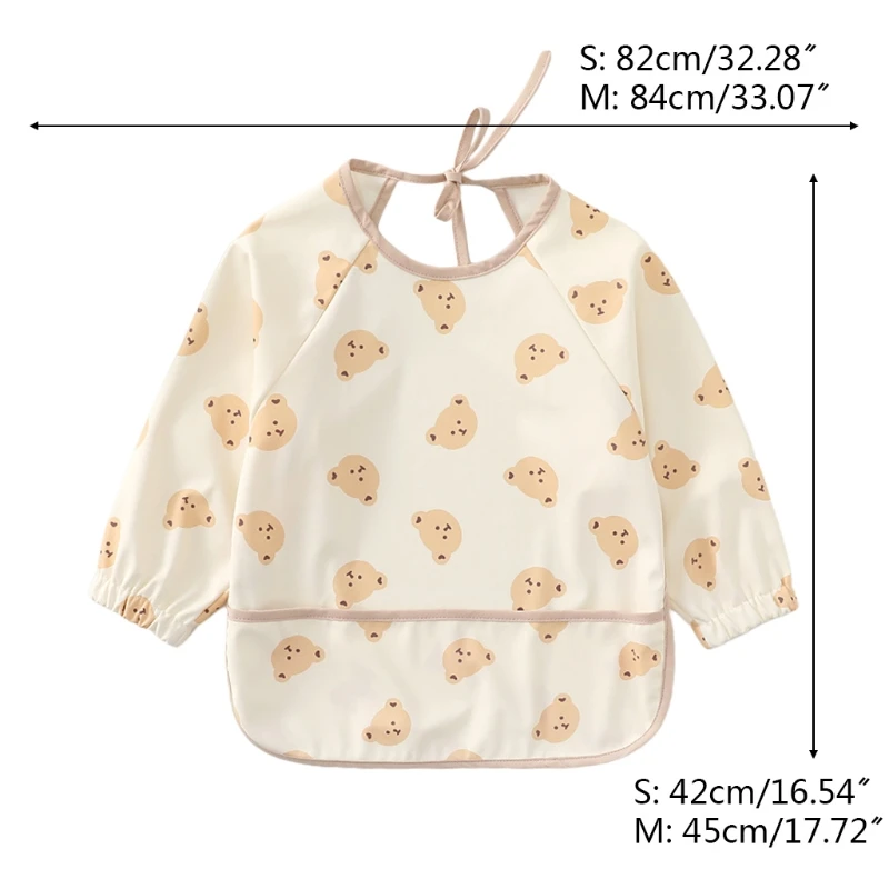 

D7WF Cartoon Printed Waterproof Bib with Pocket Baby Infants Long Sleeve Feeding Drawing Painting Apron Newborn Smock Burp Cloth